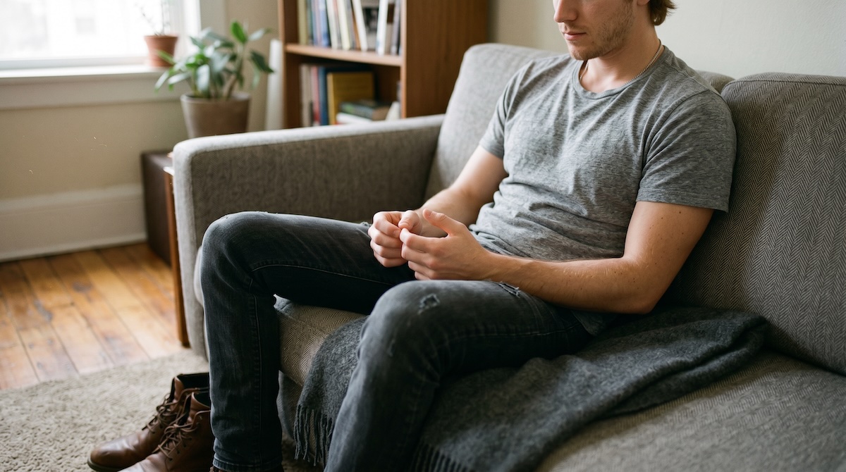Person sitting in a therapy setting